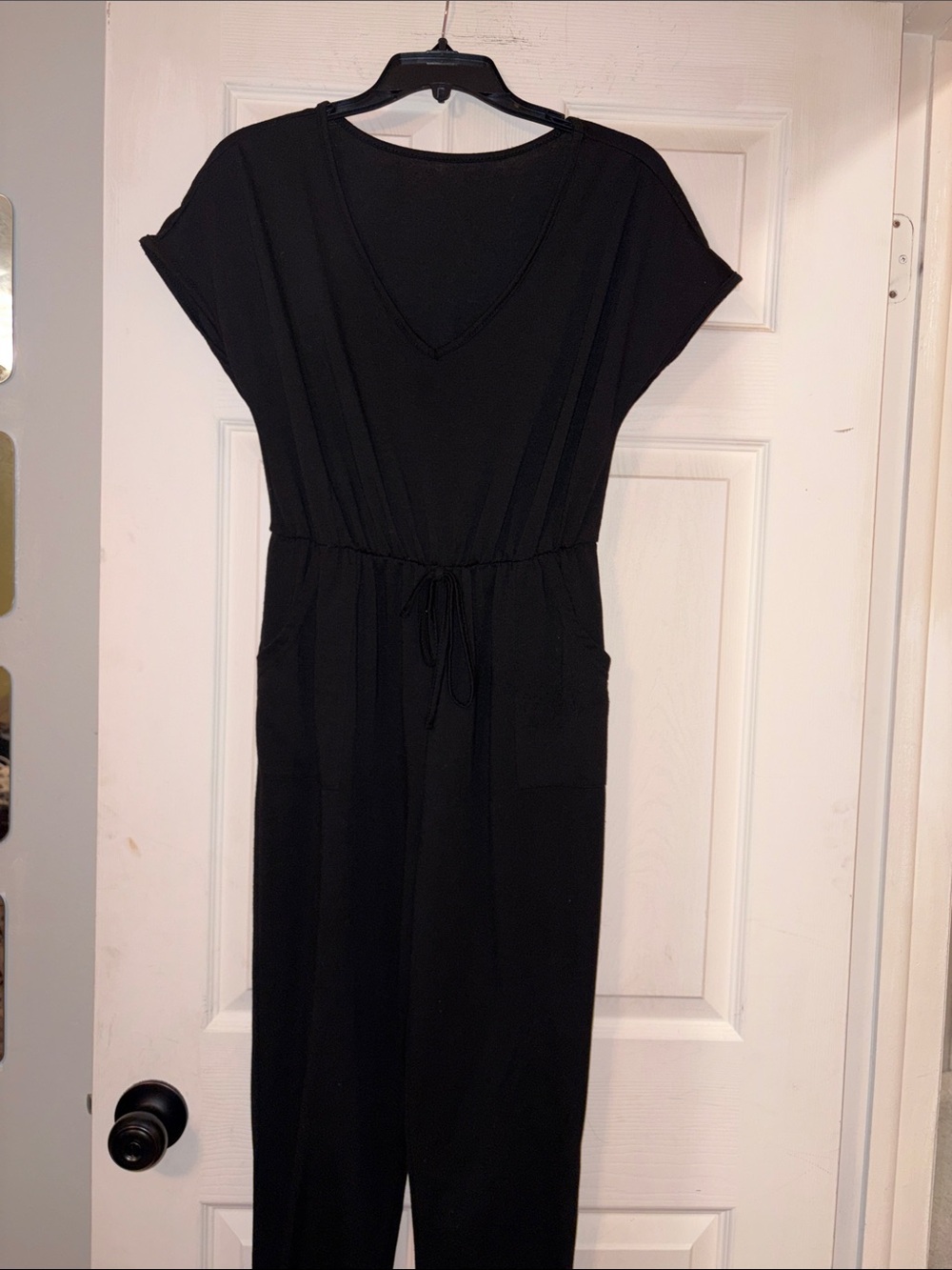 Black V-Neck Drawstring Jumpsuit